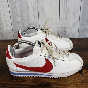 Nike Classic Cortez Womens Size 9 Leather White/Red/Blue Sneakers 807471-103